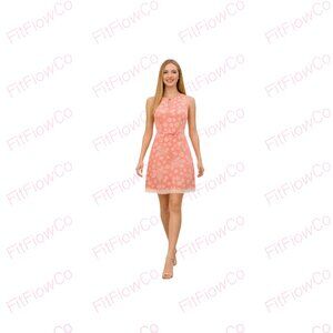 LOFT Coral Floral Lace-Hem Dress | Size 4 | EUC